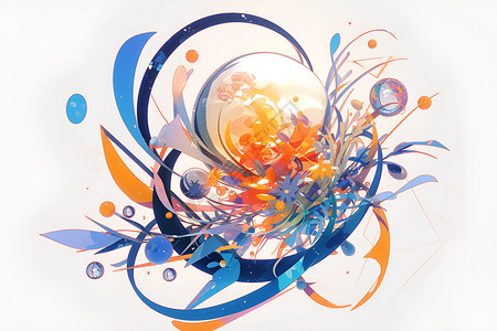 橙蓝蓝橙漩涡与气泡设计图片