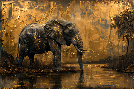 大象在河中背景图片