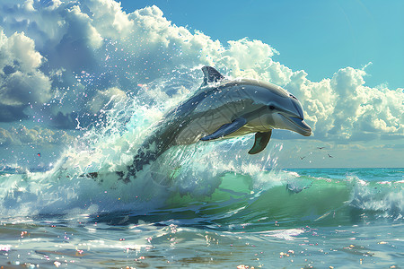 海面海豚海面跃出的海豚插画