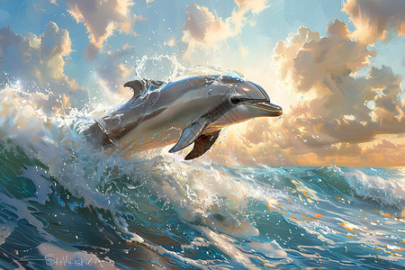 跃起的海豚插画