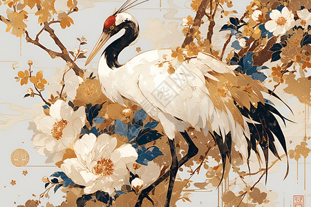 中国红冠鹤背景图片