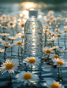 塑料瓶水中的花园插画