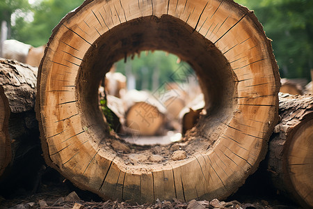原生态木材的环形堆栈背景图片