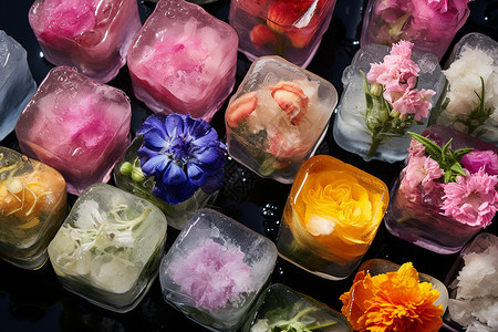 冰鲜花变色彩高清图片