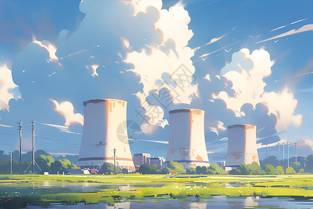 核电厂下的天空背景图片