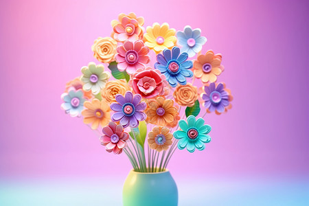 桔色花朵梦幻粉彩花束设计图片