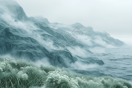 迷幻背景朦胧的绿色山水插画