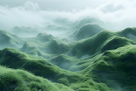 静谧山峦间的绿色浪漫背景图片