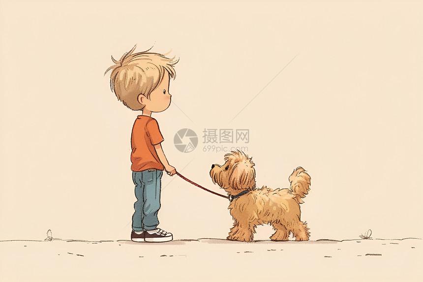 少年与小狗插图图片