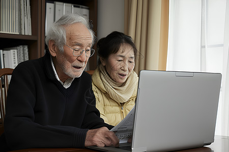 爷爷奶奶素材爷爷奶奶一同在电脑前背景