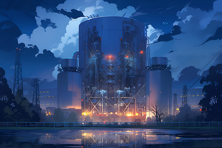 夜幕下的核反应堆背景图片