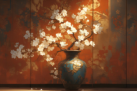 花瓶与梅花背景图片