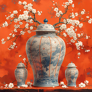 花瓶与梅花的超越传统之美背景图片