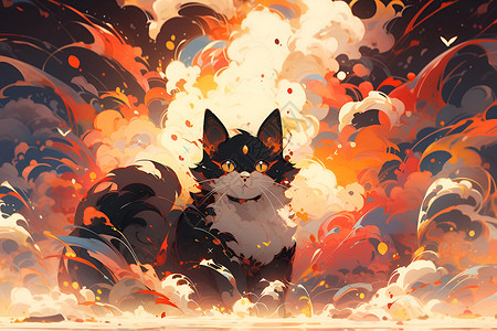 狂野的猫咪火焰猫的素材高清图片