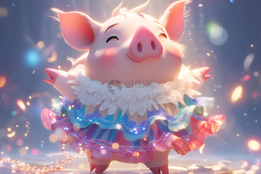 小猪穿着绚丽的裙子图片