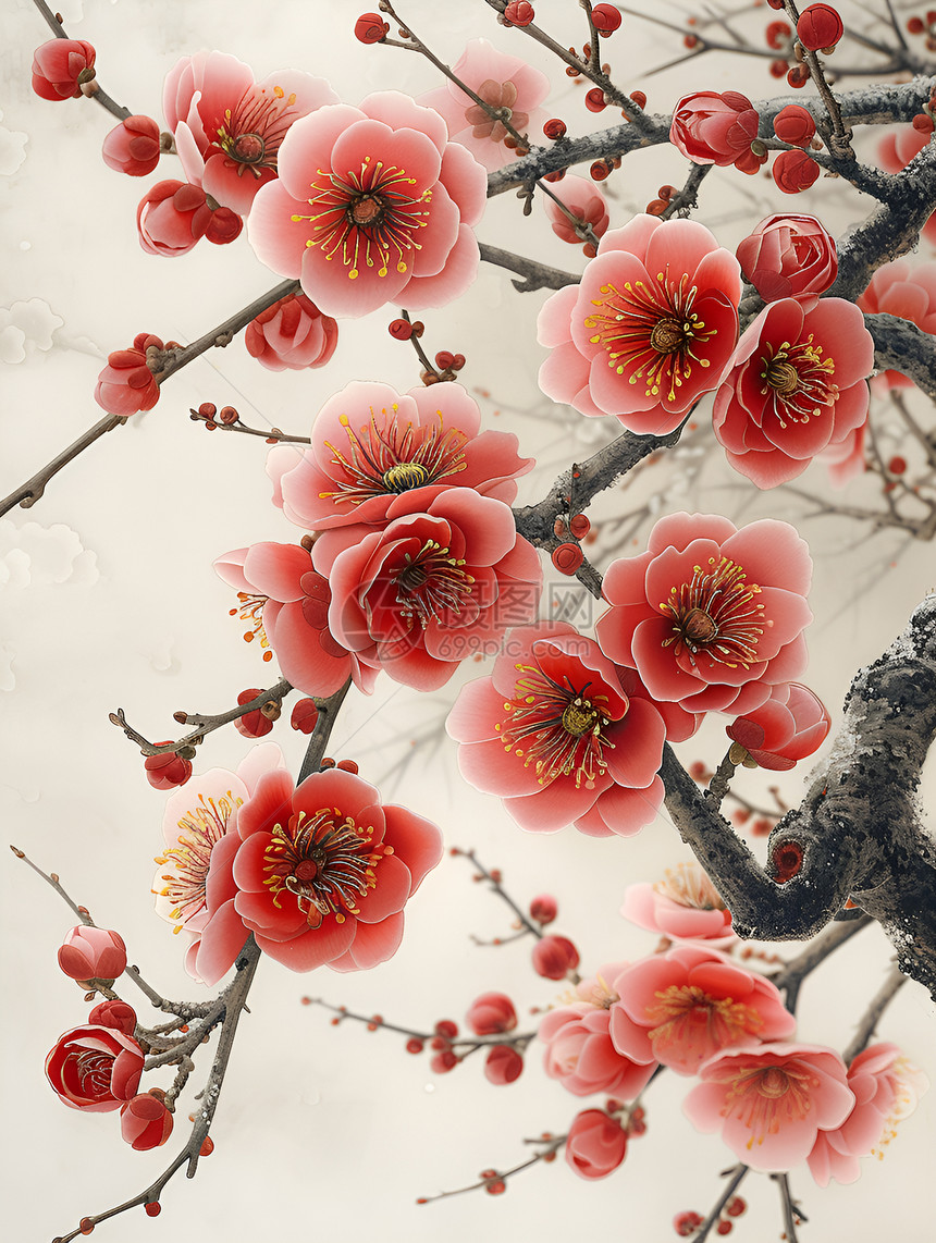 刺绣的红色梅花图片