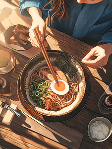 刀叉筷子用筷子吃碗面插画