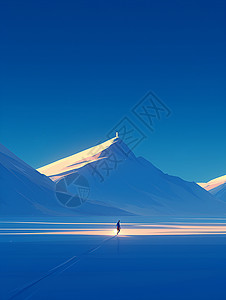 白雪皑的山峰湖中之人插画