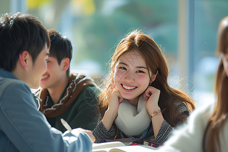阳光下微笑的女学生背景图片