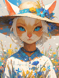 水彩绘画中描绘的猫女郎背景图片