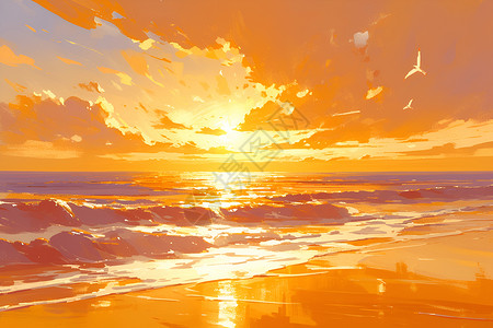 金色海滩日出背景图片