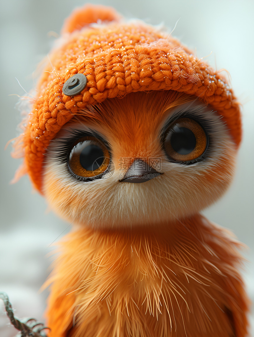可爱的小动物戴着橙色帽子图片