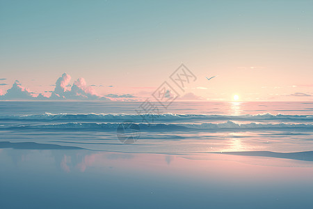 风景早晨早晨海岸宁静阳光插画