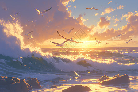 金色朝阳下海滩背景图片