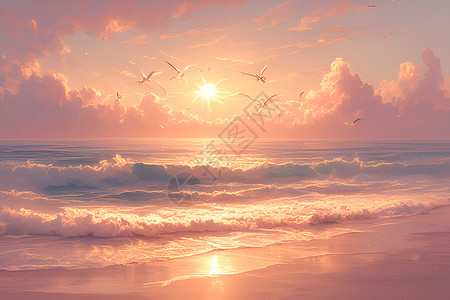 海滩黎明时分背景图片