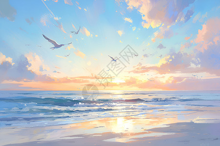 朝阳海岸海边的朝阳插画