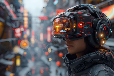 虚拟VR未来城市中的女战士设计图片