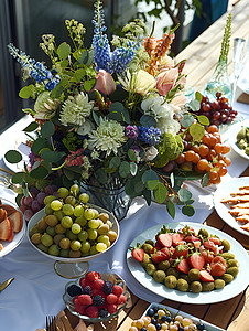 宴会图片美食与花艺的盛宴插画