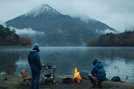 火边的山与湖高清图片