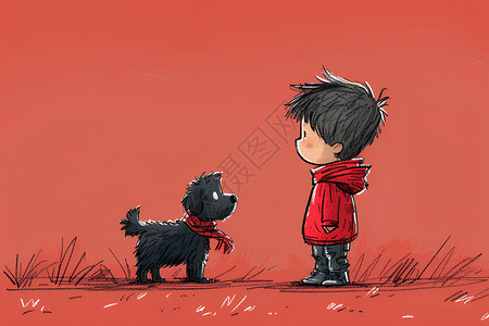 卡通的小男孩和狗狗背景图片