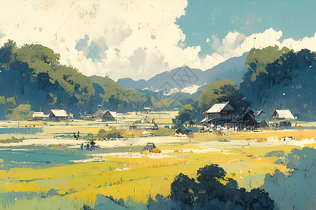 山村风景山村农田风景插画