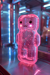 窗台上的粉色熊形手机壳背景图片