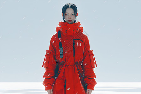 美团冲锋衣穿着红色冲锋衣的女人插画