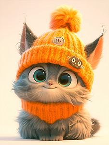 毛绒帽子戴着针织帽子的小猫插画