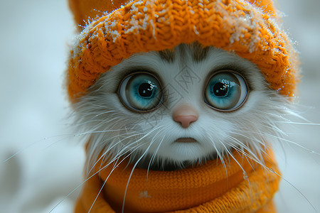 大眼睛小猫咪戴着橙色帽子背景图片