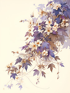 茎蔓美丽的紫色花蔓插画