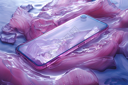 手绘粉色梦幻粉色岩石上的手机壳背景