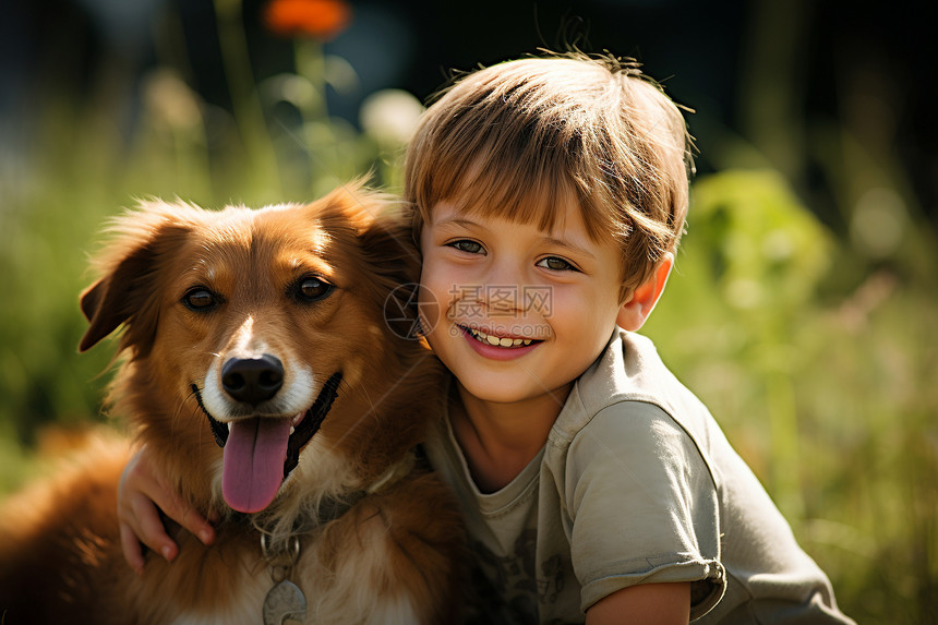小男孩和狗狗图片