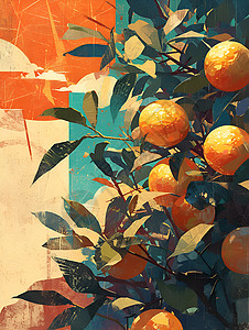 彩色沙画一幅巨大的橙子沙画插画