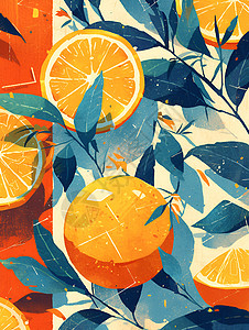 橙子与叶子背景图片
