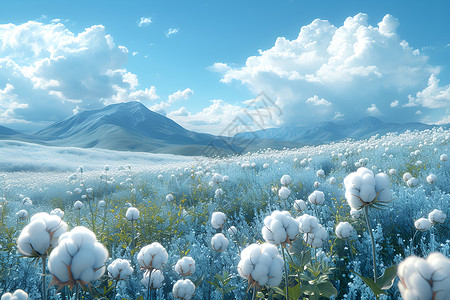 白云下的棉花背景图片