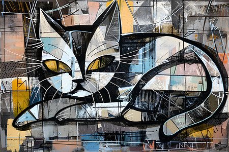 猫元素猫与街头涂鸦背景