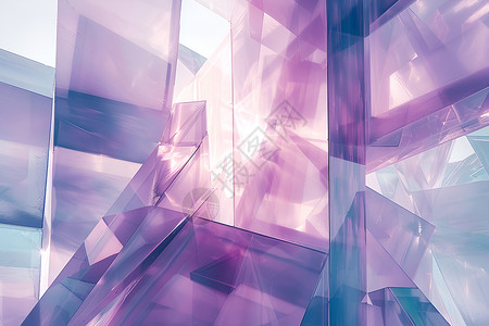 碎玻璃窗紫色与天蓝色交替的几何玻璃纹理插画