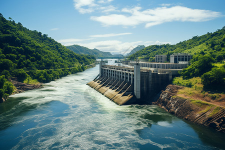 大坝工程水域中的大坝建筑背景