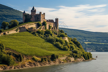 一座山上的城堡背景图片