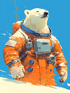 雪山上穿着太空服的北极熊背景图片
